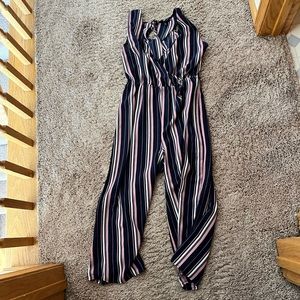 navy pink and white striped romper